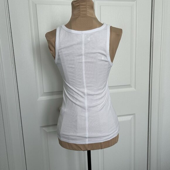 Madewell Optic White Sleeveless Scoop Neck Modal Drapey Rib Knit Tank Top Sz XS - Picture 2 of 8